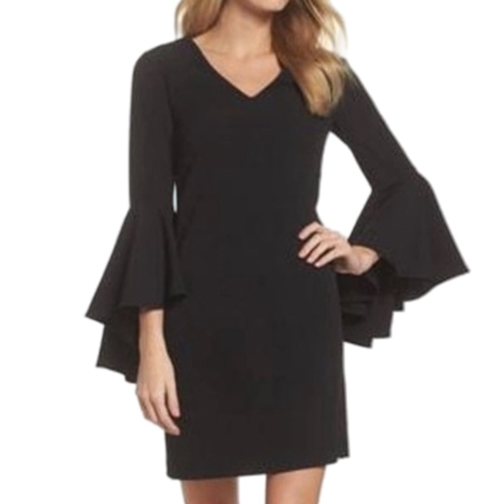 Eliza J Black Crepe Bell Sleeve Shift Dress